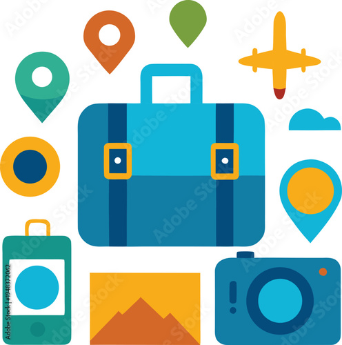 Summer vacation travel elements camera suitcase