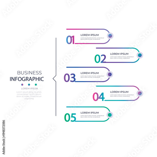 A business infographic template with five colorful options for presenting information in a modern and visually appealing way.