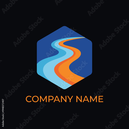 This modern logo features a road winding through an abstract design, representing adventure and exploration, perfect for travel agencies, outdoor services, or adventure brands.