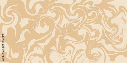 Beige marble acrylic swirl seamless pattern. Coffee latte, caramel, ice cream texture. 1970s trippy psychedelic waves print background.