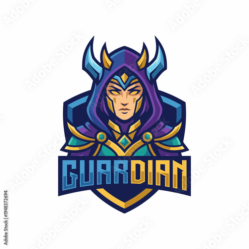 An enchanting logo featuring a guardian character in mystical attire, representing protection and strength, ideal for brands focusing on fantasy themes.