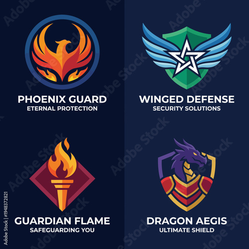 This collection of dynamic logos for security firms showcases powerful symbols and protective imagery, perfect for branding in the security and defense industry.
