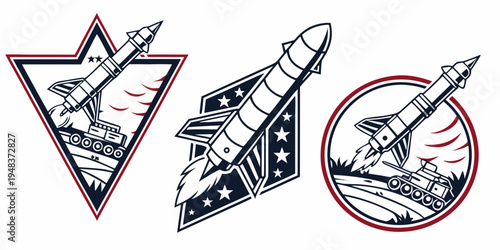 a set of rocket ship logos and icons Vector