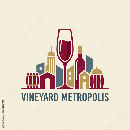 An artistic skyline logo featuring a wine glass and vineyard elements captures the essence of wine culture, making it suitable for businesses in the winery or hospitality sector.