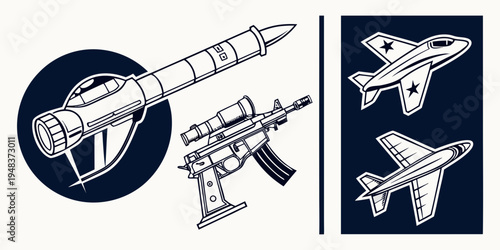 military weapons and aircraft Vector