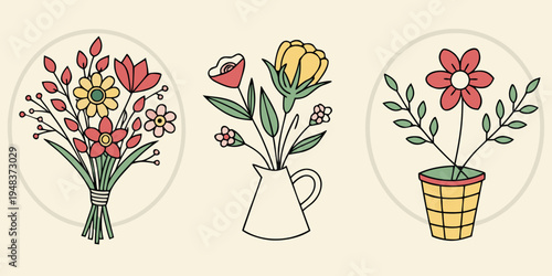 a set of three different flower arrangements Vector