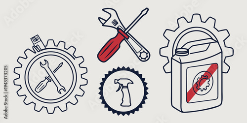 a set of icons with tools and gears Vector