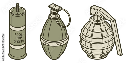 three types of military explosive devices Vector