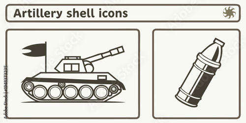 a black and white drawing of a tank and a shell Vector