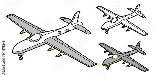 three different colored airplanes flying in formation Vector