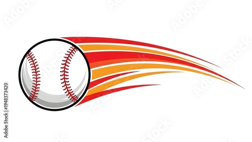 A fast moving baseball with vibrant red and orange streaks behind it