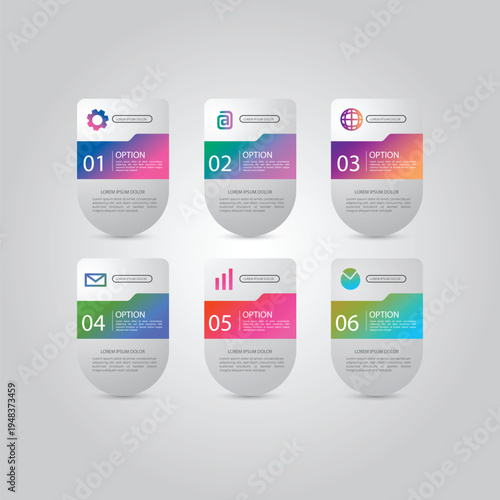 A presentation business infographic template with six modern options for a professional design