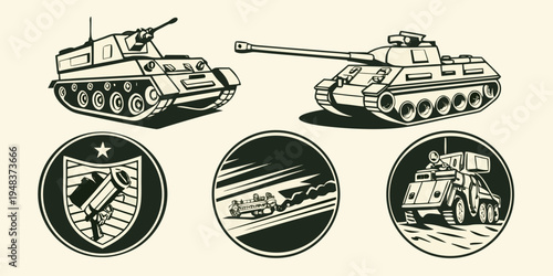 military tanks and vehicle emblems Vector