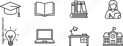 A set of educational icons on a white background for learning materials