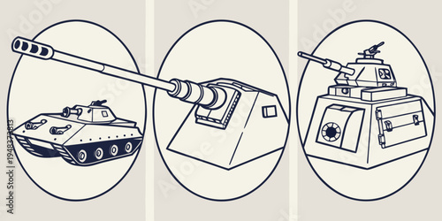 a set of three different tanks with varying turret and gun configurations Vector