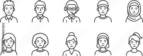 A diverse group of people illustrated in simple line drawings