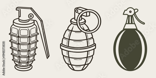 three different types of hand grenades are shown Vector