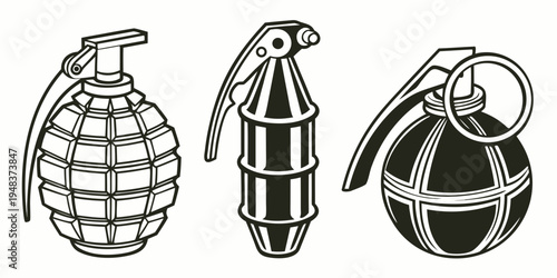 three different types of hand grenades Vector