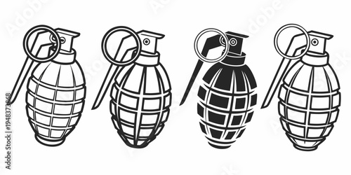four hand grenades with pins Vector