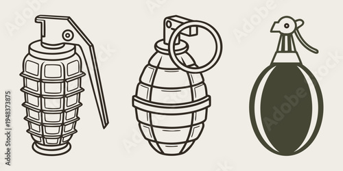 three different types of hand grenades are shown Vector