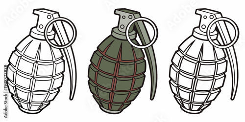 three grenades with different designs and colors Vector