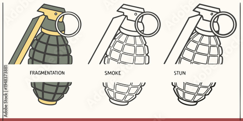a detailed drawing of a grenade and its parts Vector