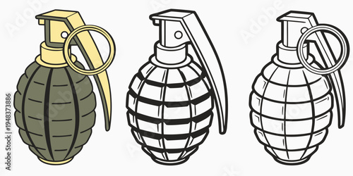 three different types of hand grenades are shown Vector
