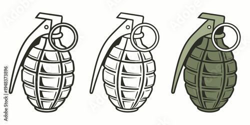 three grenades in different colors and designs Vector