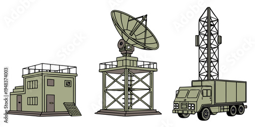 military radar systems and communication equipment Vector