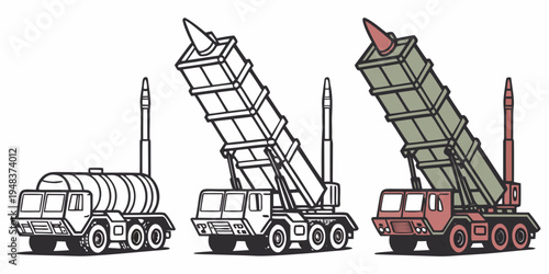 a detailed illustration of missile launchers on truck carriers Vector
