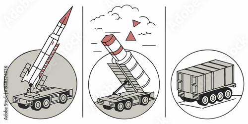 a missile launcher system with a rocket and trailer Vector