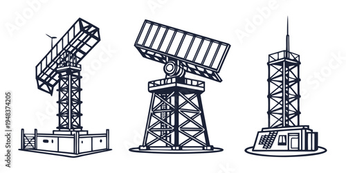 three different types of radar antenna towers Vector