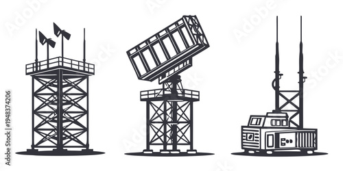 three different types of cell towers are shown Vector