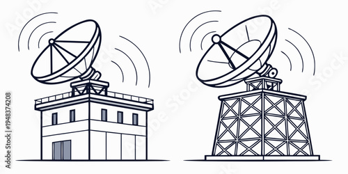 two satellite dishes on different towers Vector