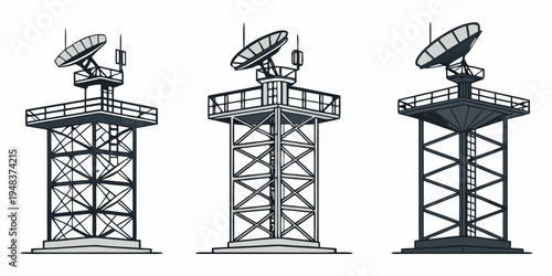 three different satellite dishes on towers Vector