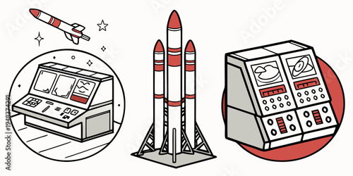 a toy rocket and its launch control panel Vector