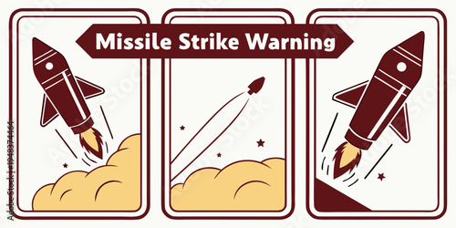 a missile strike warning sign with three panels Vector