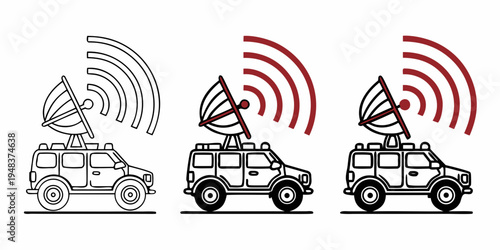 a series of trucks with satellite dishes on top Vector