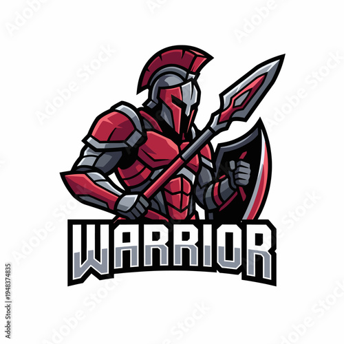 This logo showcases a fierce warrior in armor, holding a spear and shield, representing strength, courage, and resilience in a bold and engaging artistic style.