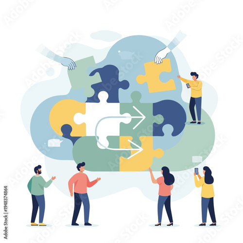 People Assembling Puzzle Pieces Together.