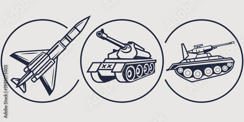 military vehicles and aircraft icons Vector