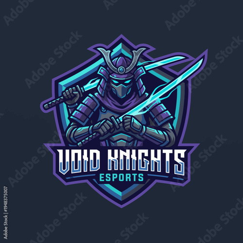 A dynamic and futuristic esports logo showcasing a knight character, embodying strength and strategy, ideal for esports teams and gaming tournaments.