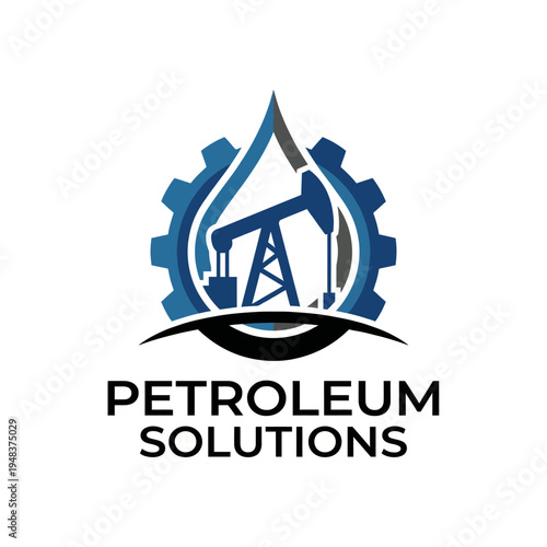 An industrial logo featuring an oil drop and pump jack, representing the petroleum industry, highlighting engineering solutions and energy resources.