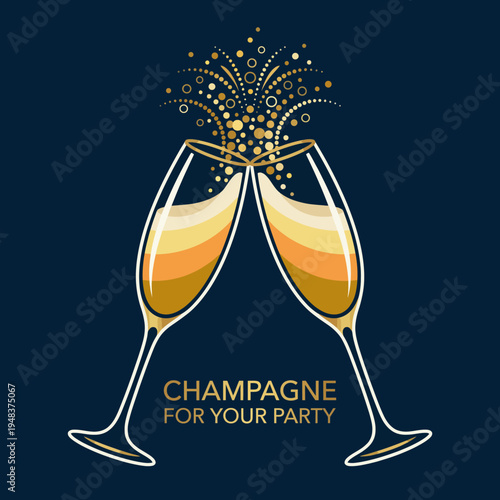 This image captures a lively champagne toast, with two elegant glasses clinking, symbolizing joy, celebration, and the warmth of shared moments during special events.