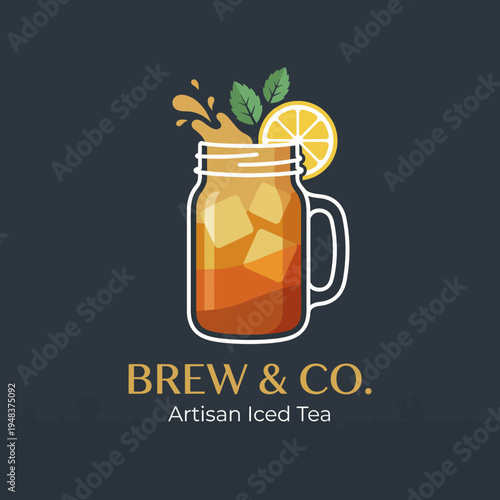 This vibrant illustration showcases a mason jar filled with iced tea, garnished with mint and lemon, embodying the refreshing essence of summer and relaxed moments.