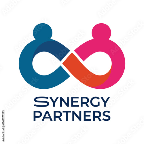 A modern logo featuring interwoven figures representing partnership and synergy, emphasizing collaboration, unity, and collective strength in a dynamic and artistic style.