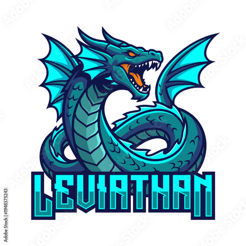An eye-catching emblem featuring a fierce leviathan dragon with turquoise scales and powerful wings, representing strength and fantasy in an artistic visual.