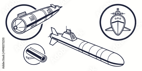 a detailed drawing of a missile with its components Vector