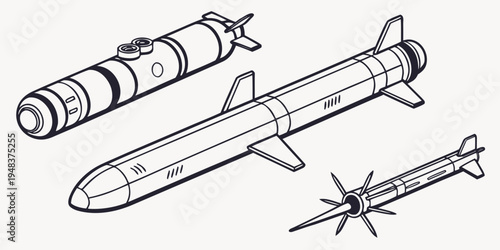 a detailed drawing of three types of missiles Vector
