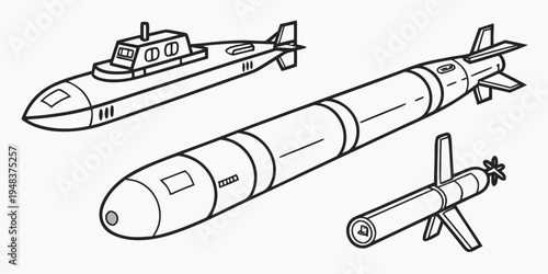 a drawing of three different types of missiles Vector